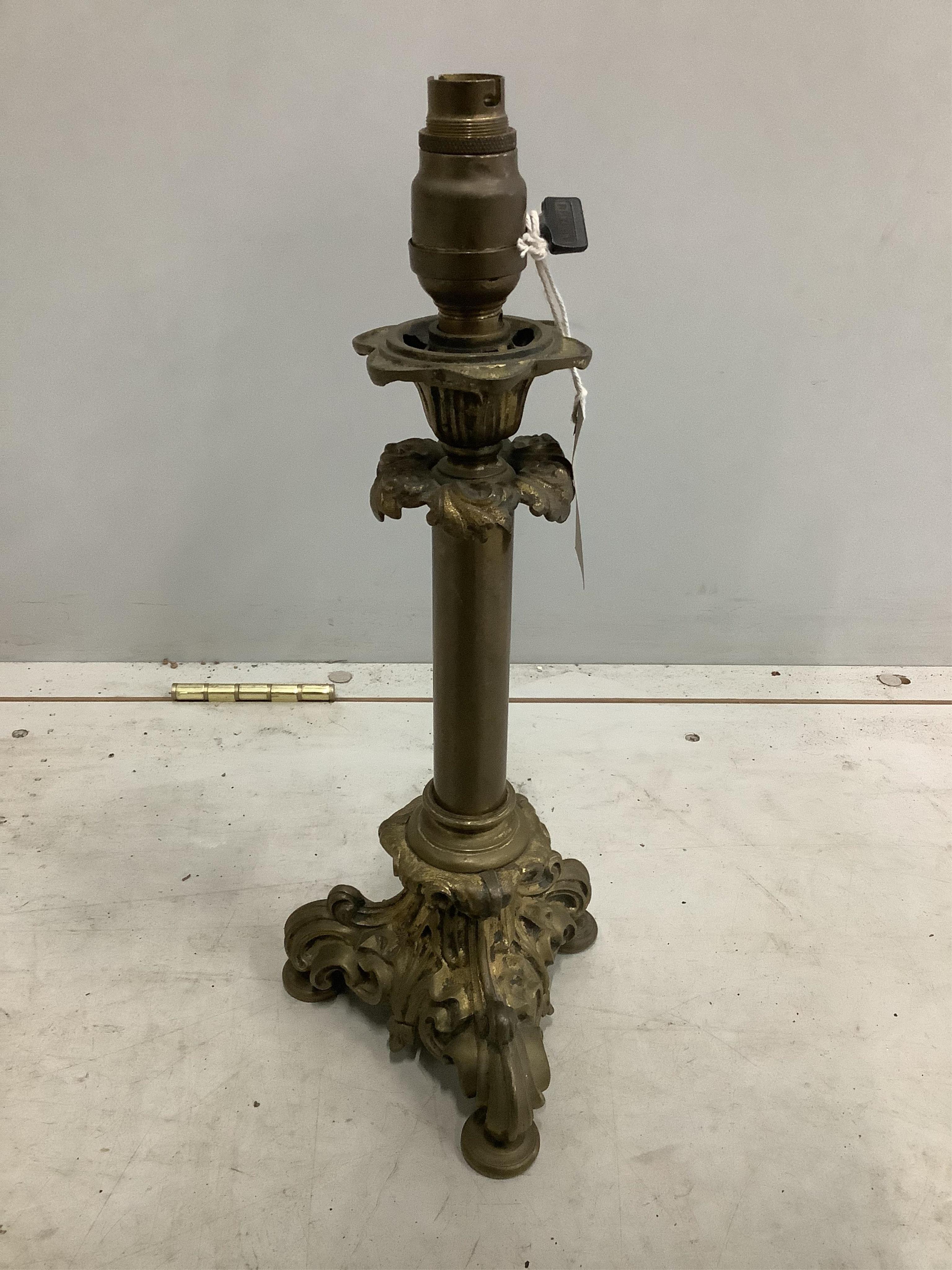 A rococo style lamp base, height 40cm. Condition - fair